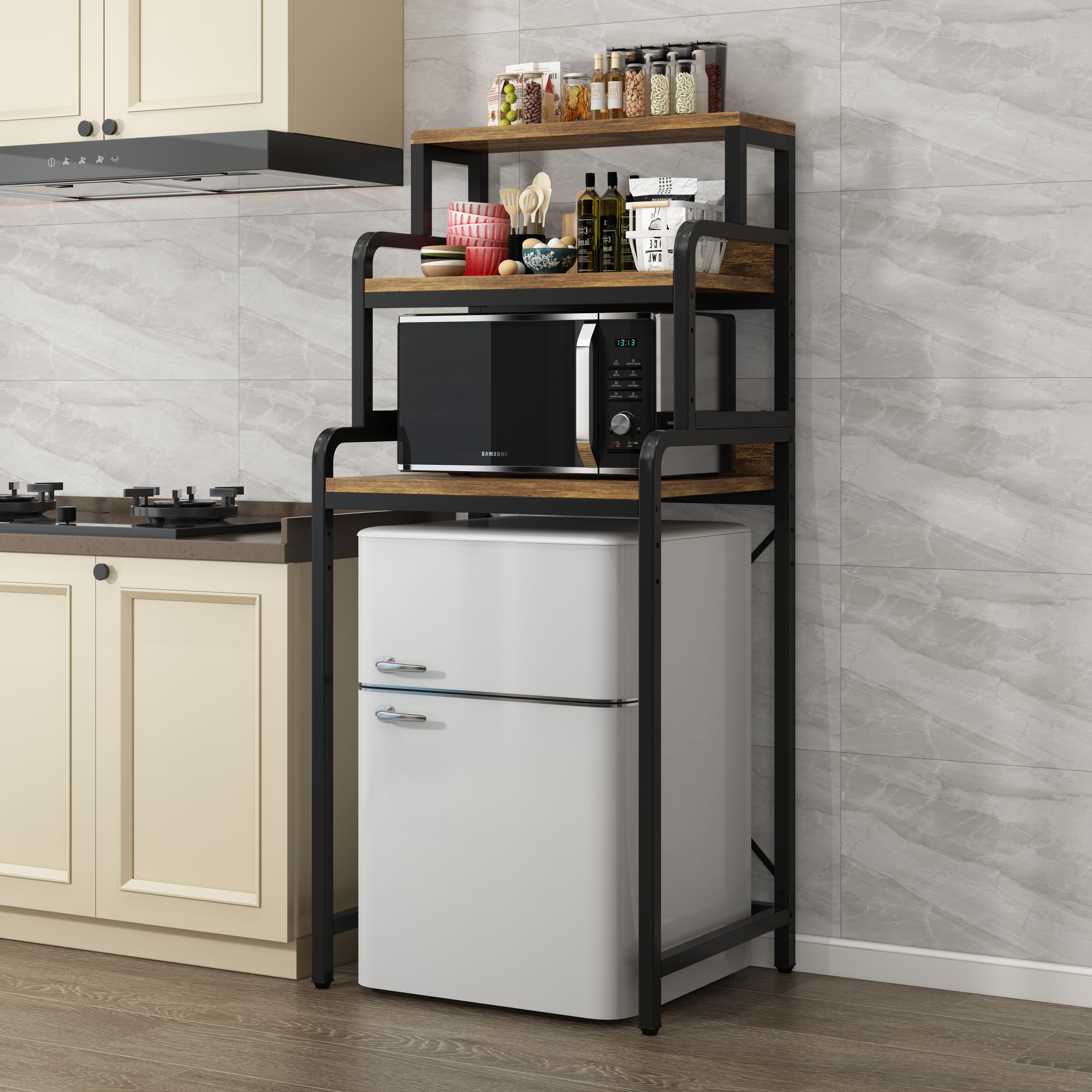 4-Tier Stainless Steel Kitchen Bread Rack & Microwave Stand - Space-Saving Storage Shelf for Spices, Pots, Pans - Perfect for Small Kitchens, Bakeries & Dorm Rooms - Free Standing Double-Purpose Organizer for Countertop or Mini Fridge