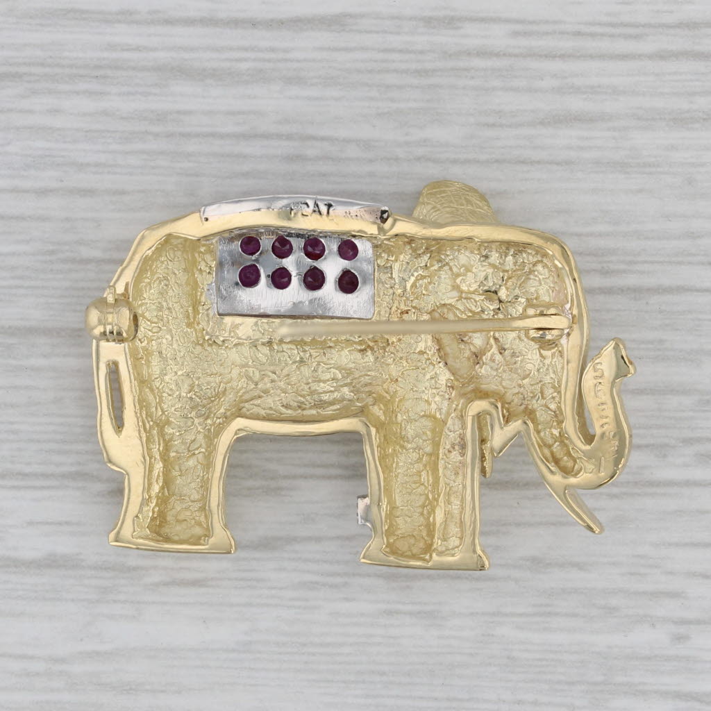 0.45ctw Ruby Diamond Sapphire Elephant Brooch - 18k Yellow Gold & Platinum Pin - Elegant Jewelry Gift for Women, Perfect for Weddings, Anniversaries & Special Occasions