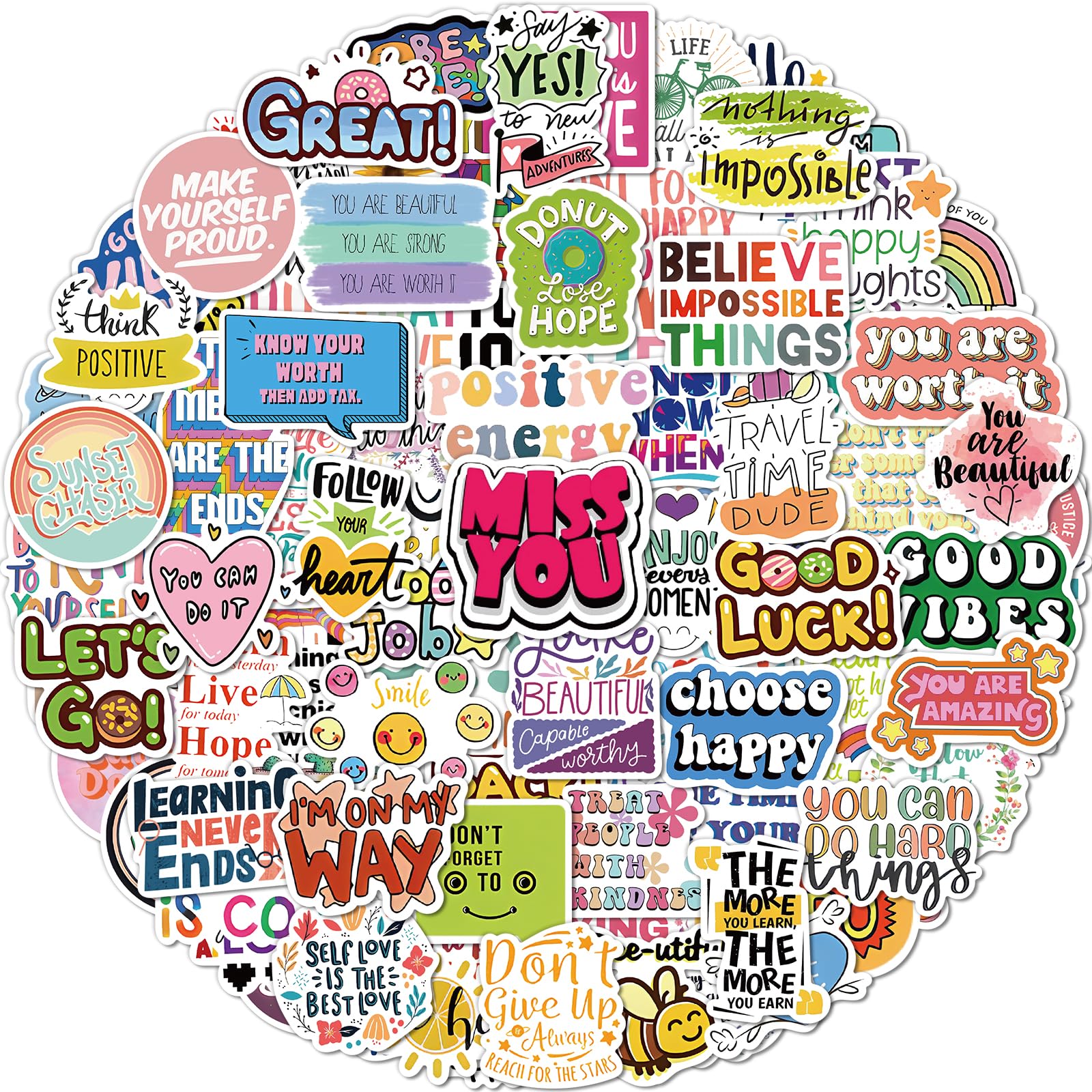 100 Pcs Motivational Stickers for Adults & Kids - Inspirational Water Bottle, Laptop & Vision Board Vinyl Stickers - Positive Affirmation Scrapbook Supplies for Mental Health - Perfect for DIY Journals, Planners & Self-Care Projects