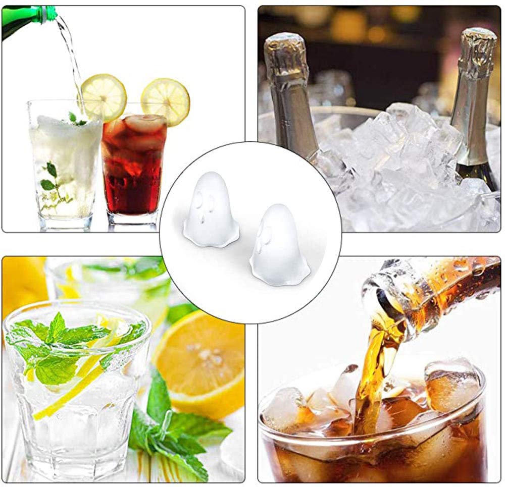 Premium Silicone Ice Cube Molds - Halloween Ghost Shaped Ice Tray for Whiskey, Cocktails, Candy & Baking (Set of 4) - Perfect for Party Drinks, Home Bars & Spooky Treats