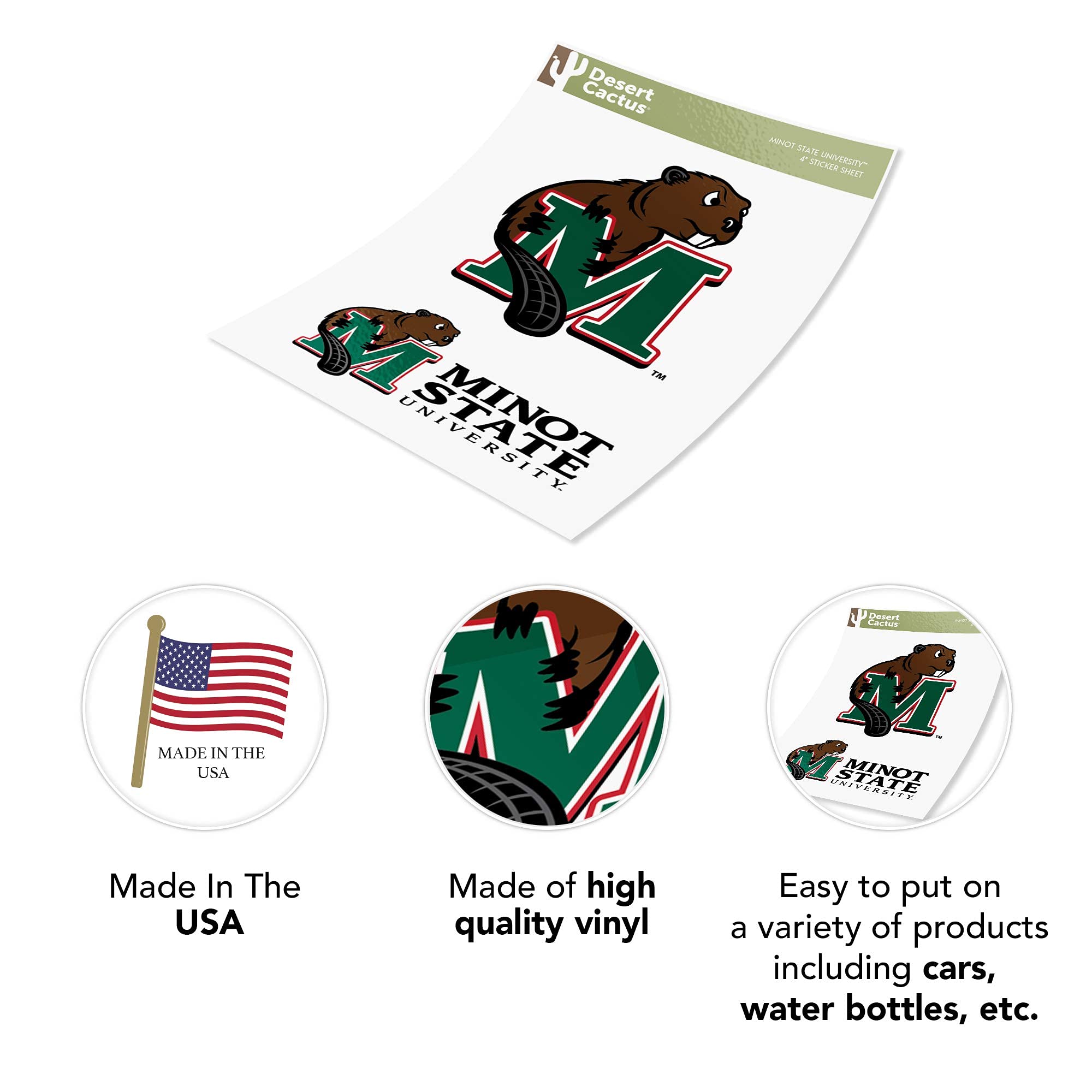 Desert Cactus Minot State University Stickers - MSU Beavers Vinyl Decals for Laptop, Water Bottle, Car & Scrapbooking - 4 Inch Set (13.5x11 Sheet) - Perfect for College Pride, School Spirit & DIY Crafts