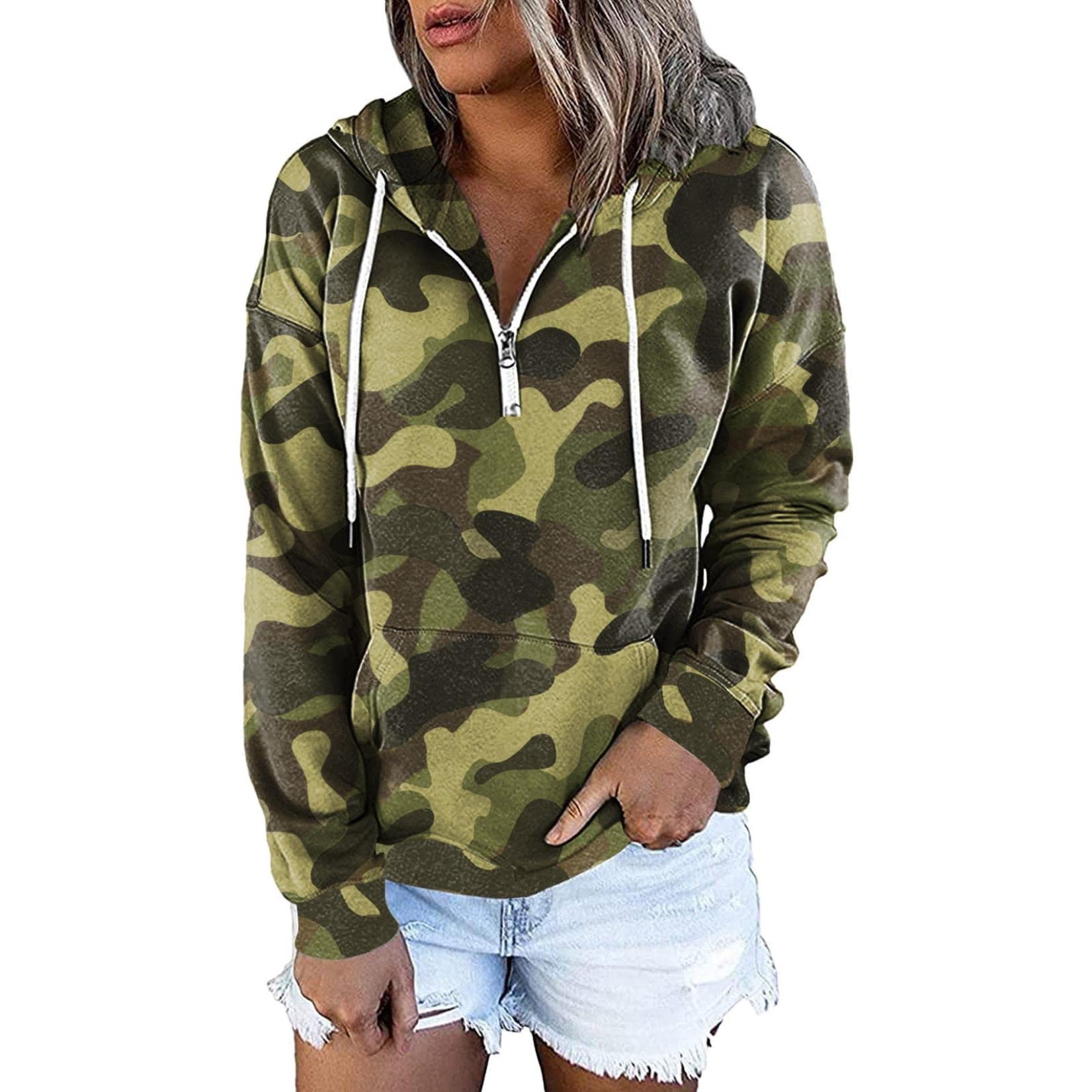 Women's Casual Long Sleeve Zip Up Hoodie with Drawstring - Loose Fit Pullover Sweatshirt for Everyday Wear, Gym, and Outdoor Activities