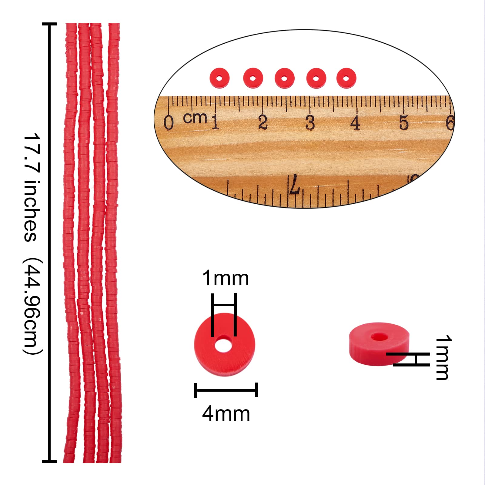 BEEFLYING 3800pcs 4mm Flat Round Polymer Clay Heishi Beads - Red Spacer Beads for DIY Jewelry Making, Bracelets, Necklaces & Earrings - Perfect for Crafting, Gifts and Boho Style Accessories