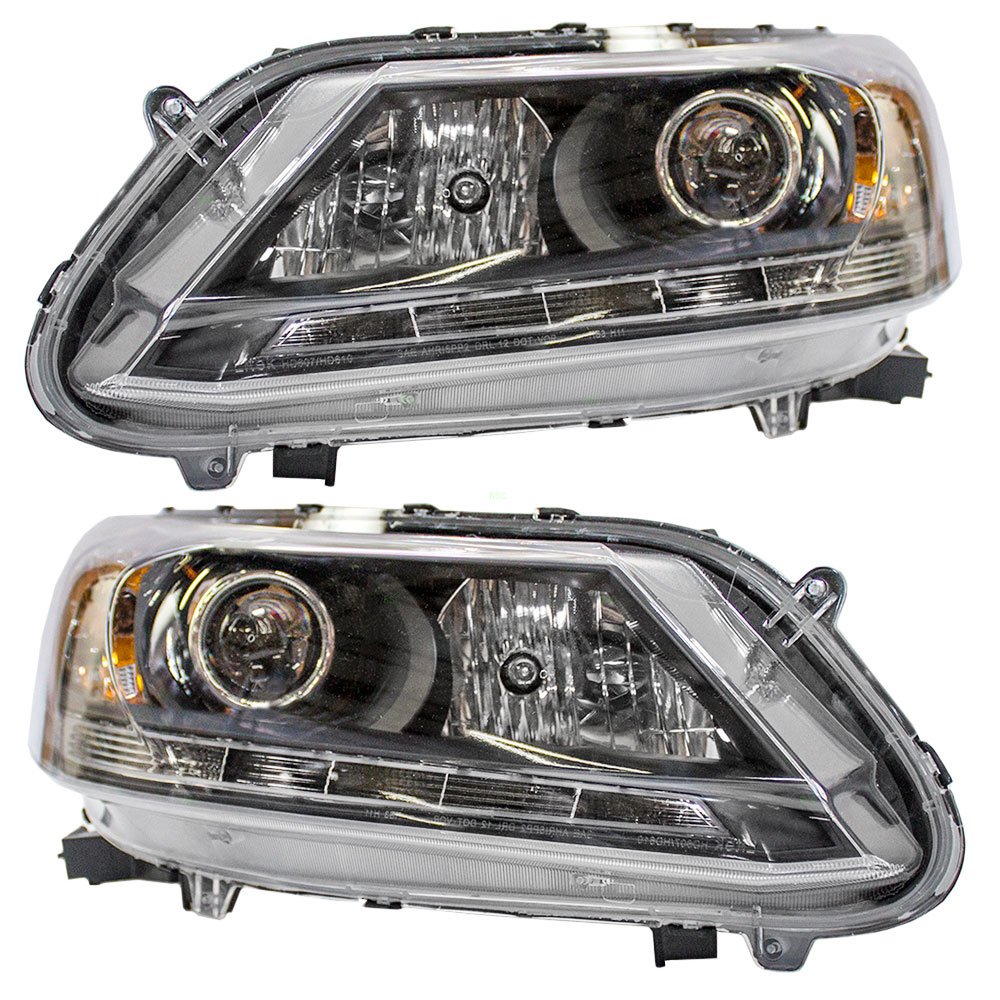 Brock Replacement Halogen Headlight Pair Set - Compatible with 2013-2015 Honda Accord (with LED DRL) - Part #33150T2AA11 & 33100T2AA21 - Perfect for Night Driving & Vehicle Restoration Projects