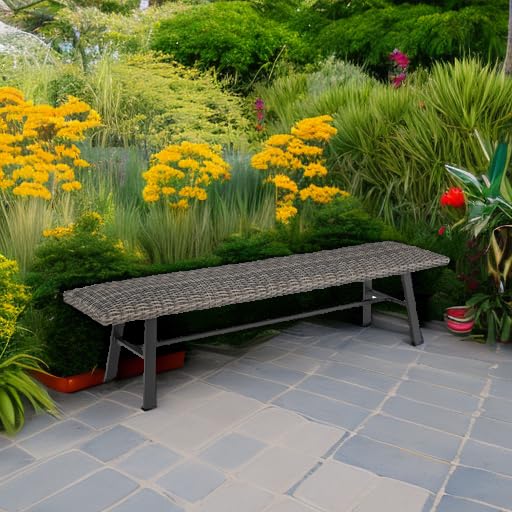 Ulax Furniture All-Weather Wicker Bench - Indoor/Outdoor Patio Seating for Garden, Porch, Backyard & Dining Areas | Perfect for Outdoor Entertaining & Relaxation