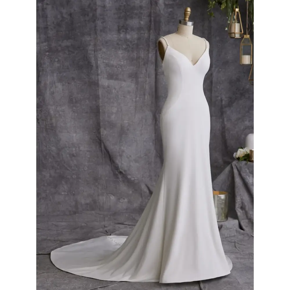 Maggie Sottero Noah Wedding Dress - Elegant A-Line Bridal Gown with Lace Appliques and Beaded Details | Perfect for Church, Beach, and Garden Weddings