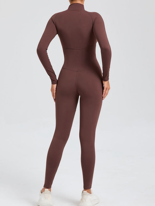 ZASUWA Women's Stand Collar Long Sleeve Zipper Jumpsuit - Stylish One Piece Romper for Casual Wear, Office Outfits & Date Night Fashion