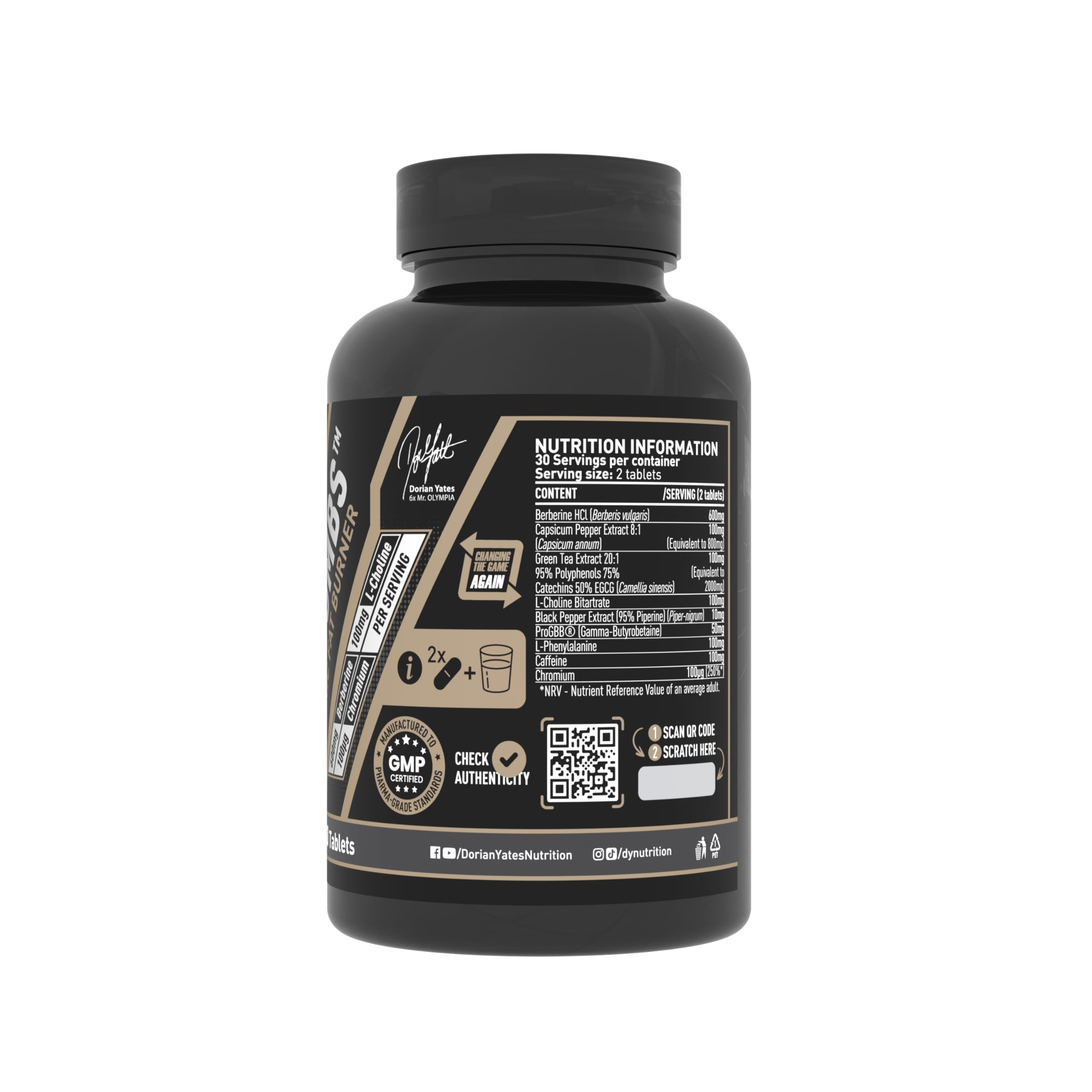 Dorian Yates Black Bombs Pre-Workout Supplement - 60 Tablets for Muscle Energy & Strength | Ideal for Gym & Bodybuilding