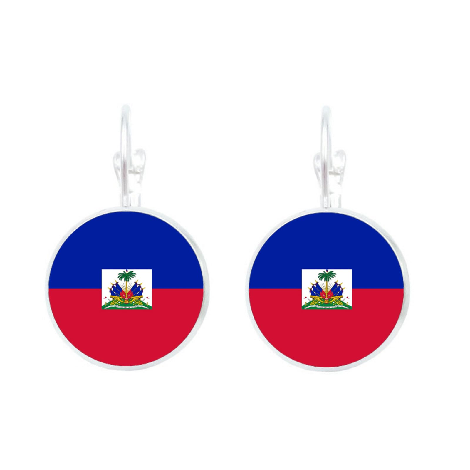 Haitian Flag Earrings for Women - Stylish Round Hook Dangle Drop Stud Earrings | Patriotic Gift for Girls, Hip Hop Fashion Accessories | Perfect for Independence Day, Cultural Events & Everyday Wear