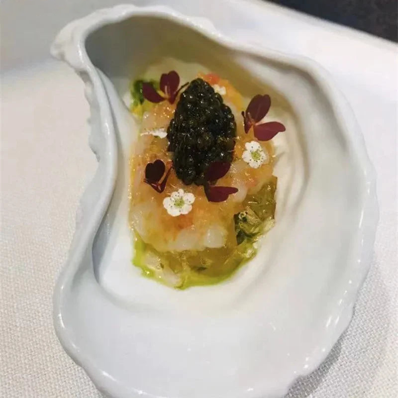 Elegant Ceramic Oyster Dessert Plate Set - Premium Porcelain Appetizer Plates for Seafood, Sushi & Fine Dining - Perfect for Restaurants, Dinner Parties & Special Occasions