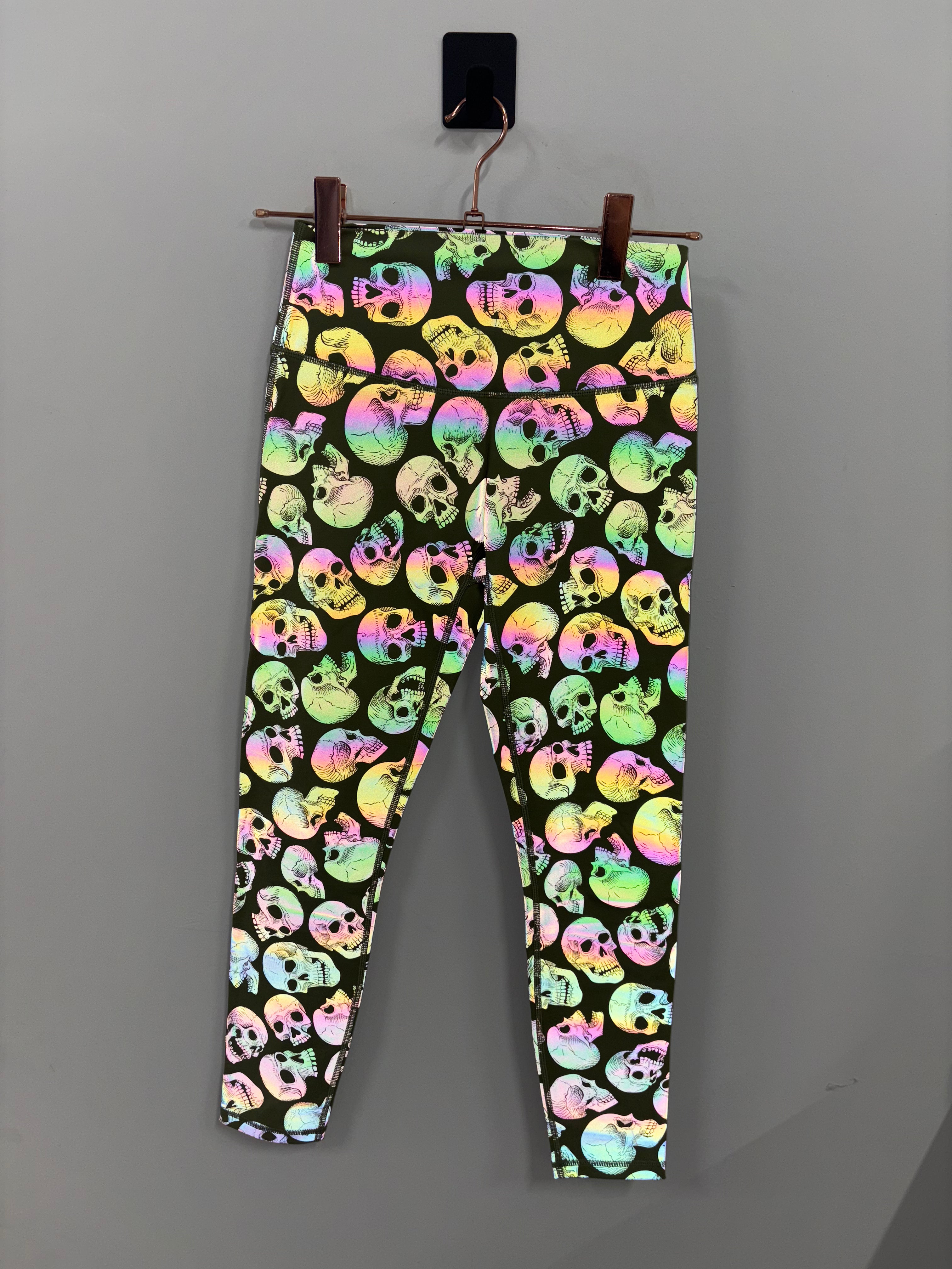 Empowered Leggings with Green Skulls Print - High Waisted Yoga Pants for Women, Small - Perfect for Gym, Workout & Casual Wear
