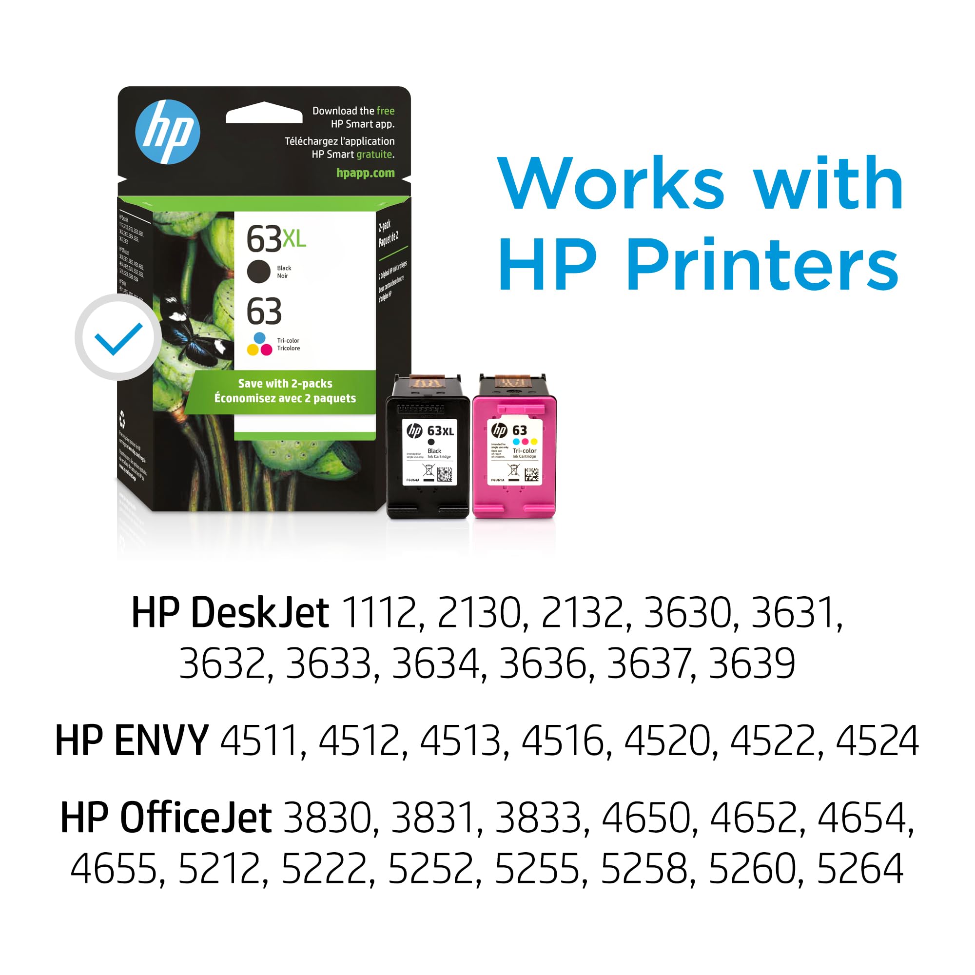 Original HP 63 Tri-color & 63XL Black Ink Cartridge Combo (2-Pack) - Compatible with HP DeskJet 1112/2130/3630, ENVY 4510/4520, OfficeJet 3830/4650 Series - Perfect for Home Printing, Office Documents & Photo Printing