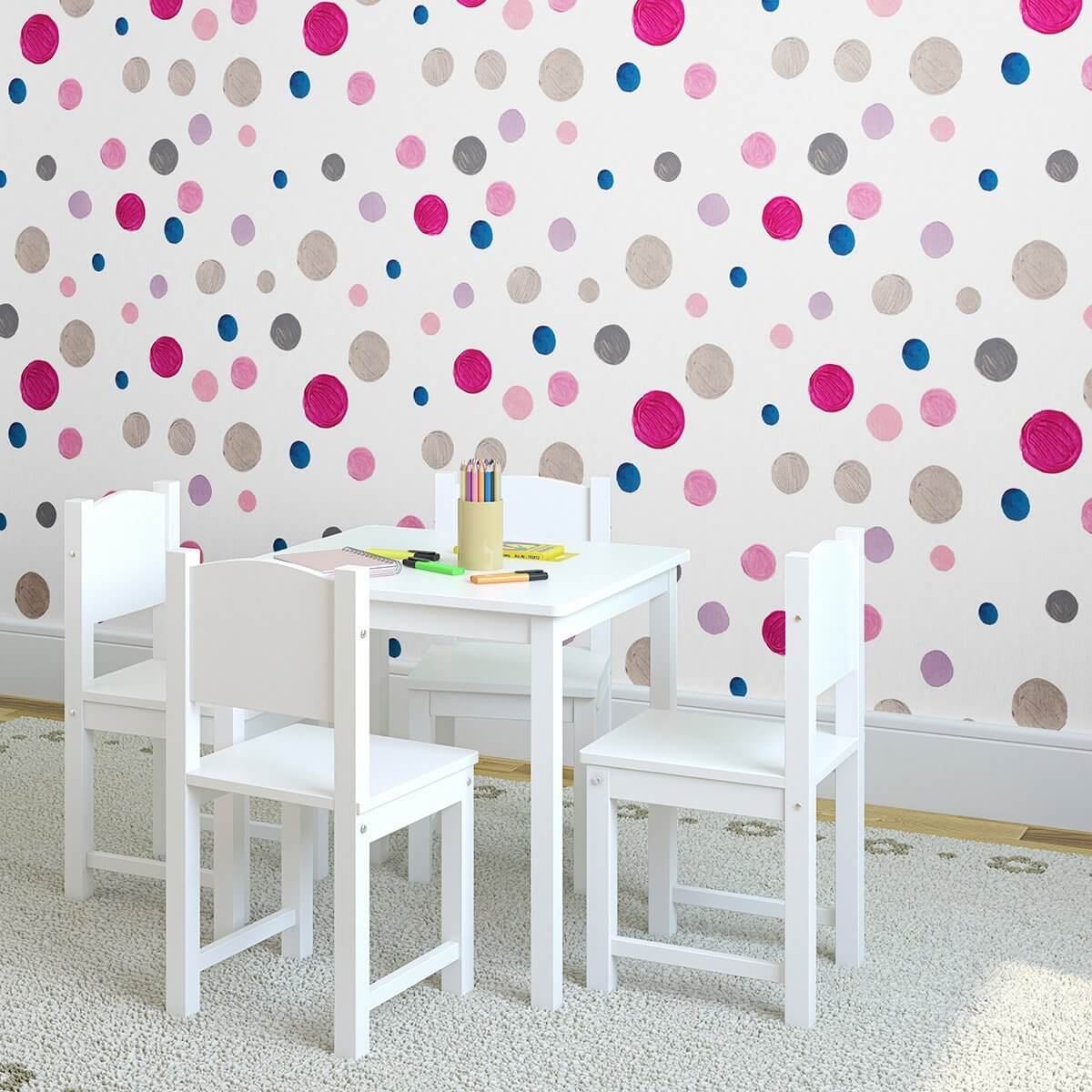White and Violet Dots Baby Peel and Stick Removable Wallpaper - Self-Adhesive Nursery Decor for Girls & Boys Rooms - Easy to Install & Remove - Perfect for Nursery, Kids Bedroom, and Playroom Decor