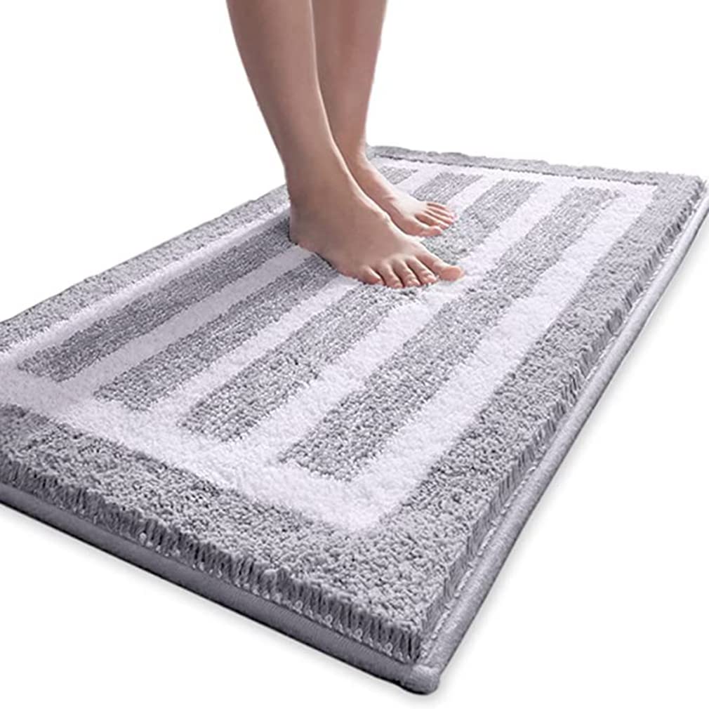 Premium Non-Slip Striped Microfiber Bath Rug - Super Absorbent & Machine Washable Bath Mat (16