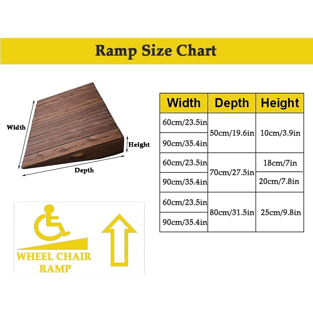 10/18/20/25cm Height Wooden Curb Ramp for Motorcycles, Scooters, Wheelchairs & Walkers - 600lbs Capacity with Anti-Slip Grid Design - Perfect for Home, Garage & Outdoor Mobility Access