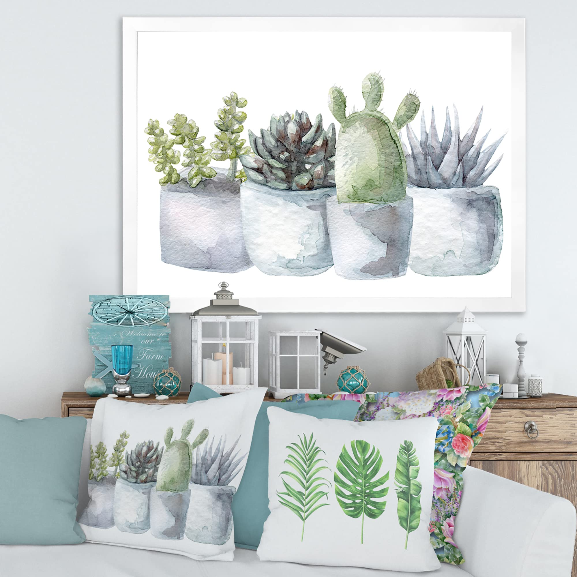 DesignQ Farmhouse Cactus & Succulent Framed Wall Art Decor - Perfect for Living Room, Bedroom, Office & Boho Home Decor