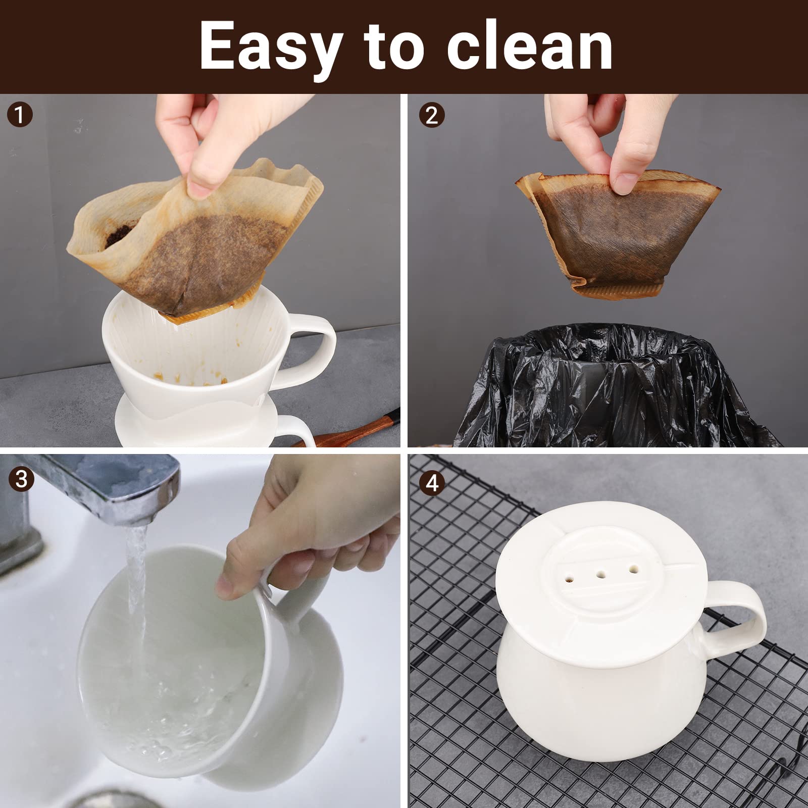 Segarty White Ceramic Pour Over Coffee Maker - No.2 Single Cup Drip Brewer with Reusable Filter, 3-Hole Flat Bottom Design for Home, Office, Camping & Travel | Perfect Slow Brew Coffee Dripper for Specialty Coffee Lovers
