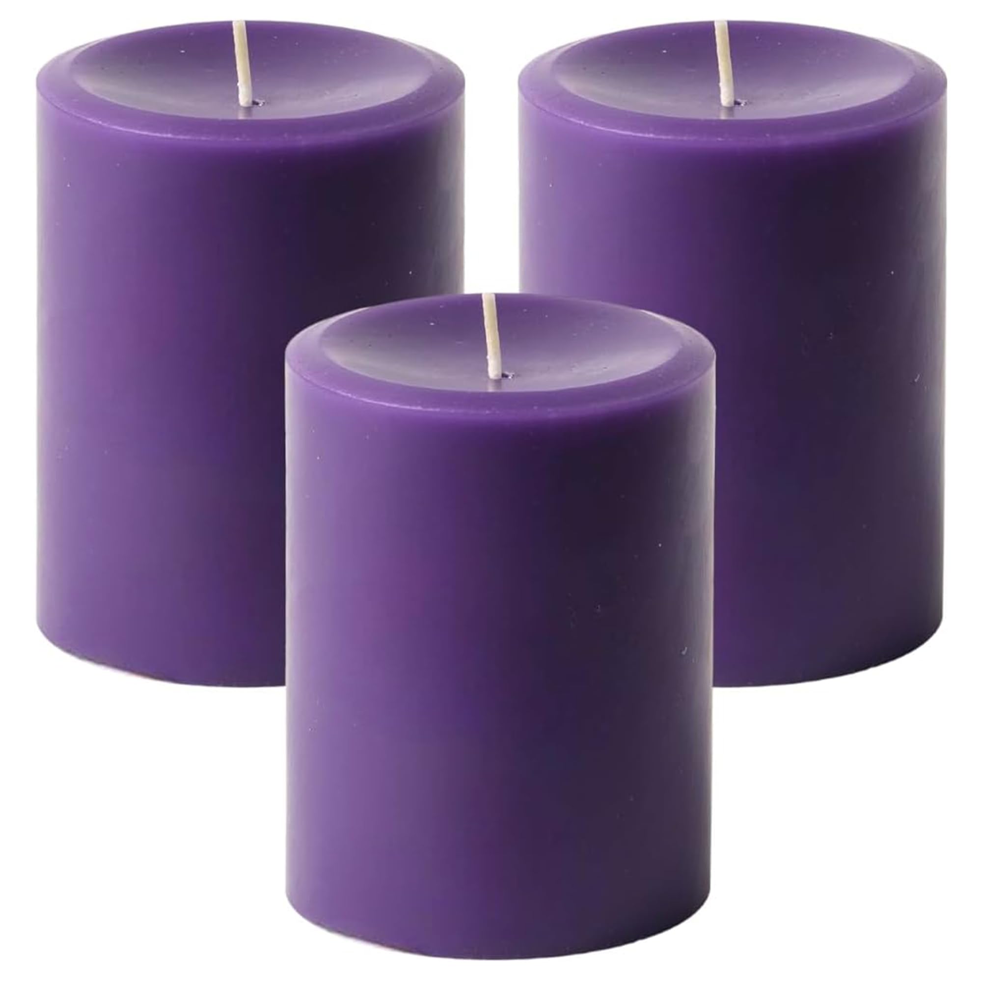 Premium Unscented Pillar Candles Set of 3 - Dripless Hand-Poured Purple Candles for Home Decor, 60-Hour Burn Time, 3x4 Inch | Perfect for Weddings, Relaxation & Romantic Ambiance