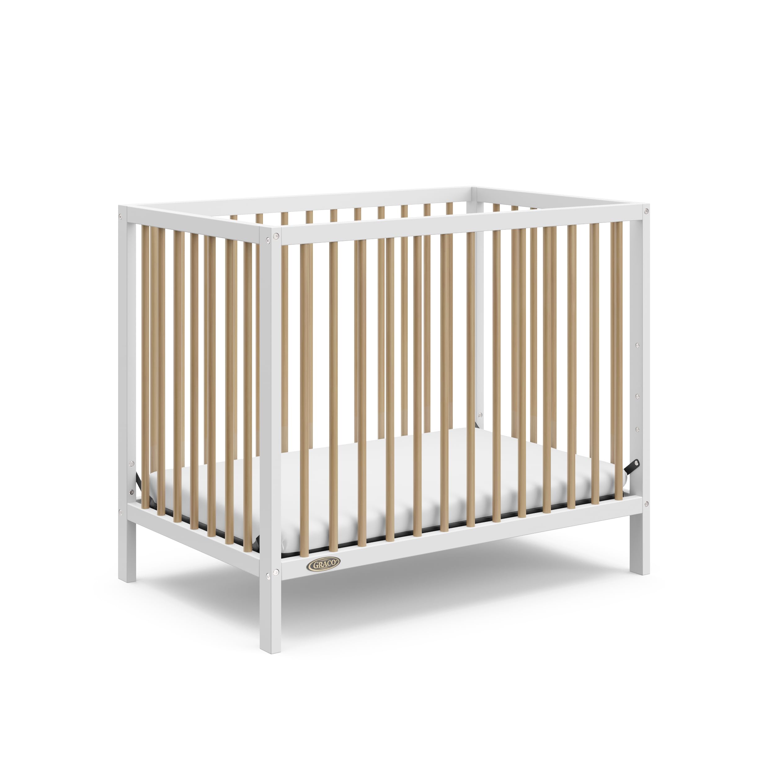 Graco Teddi 4-in-1 Convertible Mini Crib with Waterproof Mattress - GREENGUARD Gold Certified, 2.75-Inch Mattress Included, Compact Nursery Furniture for Small Spaces, Easy 30-Minute Assembly - Perfect for Apartments, Daycares & Guest Rooms