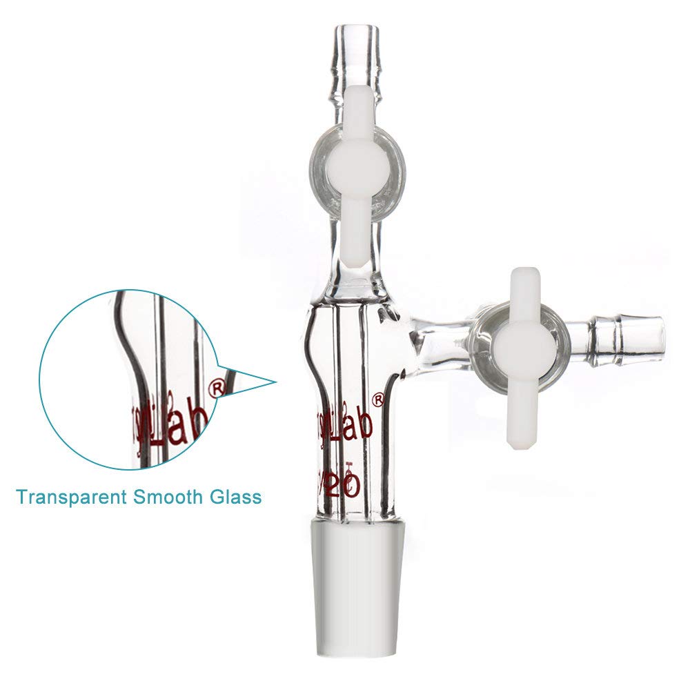 Stonylab Glass Vacuum Transfer Adapter - Borosilicate 3.3 Glass with PTFE Stopcocks & 14/20 Inner Joint for Chemistry Lab, Distillation & Essential Oil Extraction