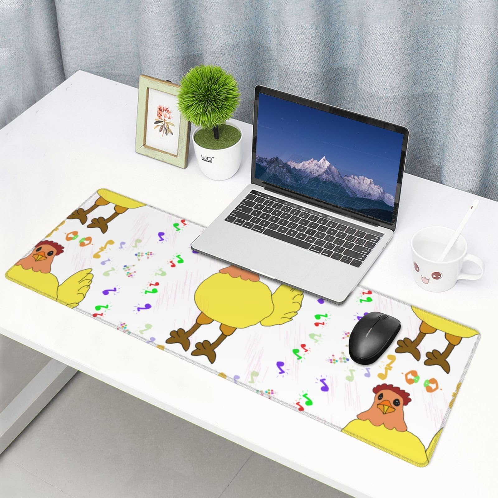 NALoRa Singing Hen Printed Large Gaming Mouse Pad - Premium Woven Fabric with Non-Slip Rubber Base (12x31.5 inches) for Office, Home & PC Gaming Desk Setup