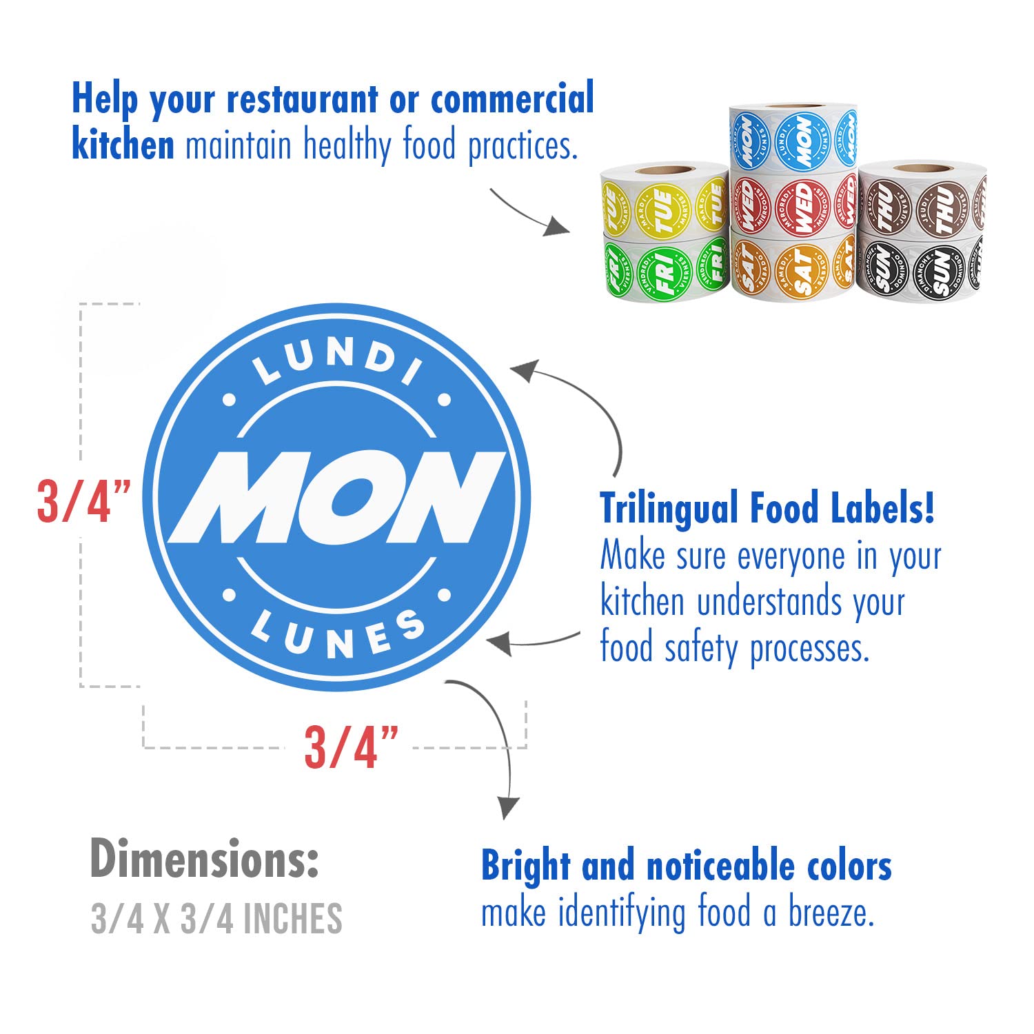 Food Expiration Date Labels - Weekday Stickers for Restaurants & Kitchens | Fridge Organization