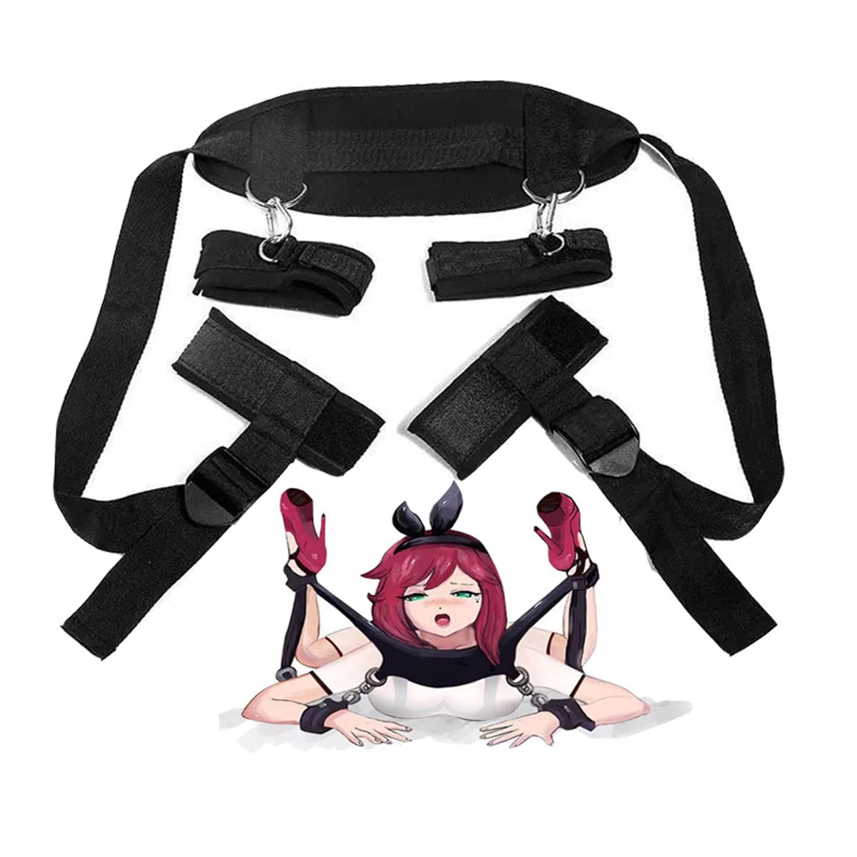 BDSM Restraints Kit - Wrist, Thigh & Ankle Cuffs for Adults - Adjustable Bed Restraint System with Blindfold - Bondage Gear for Couples Play, Spice Up Your Sex Life - Perfect for Bedroom, BDSM Scenes & Role Play