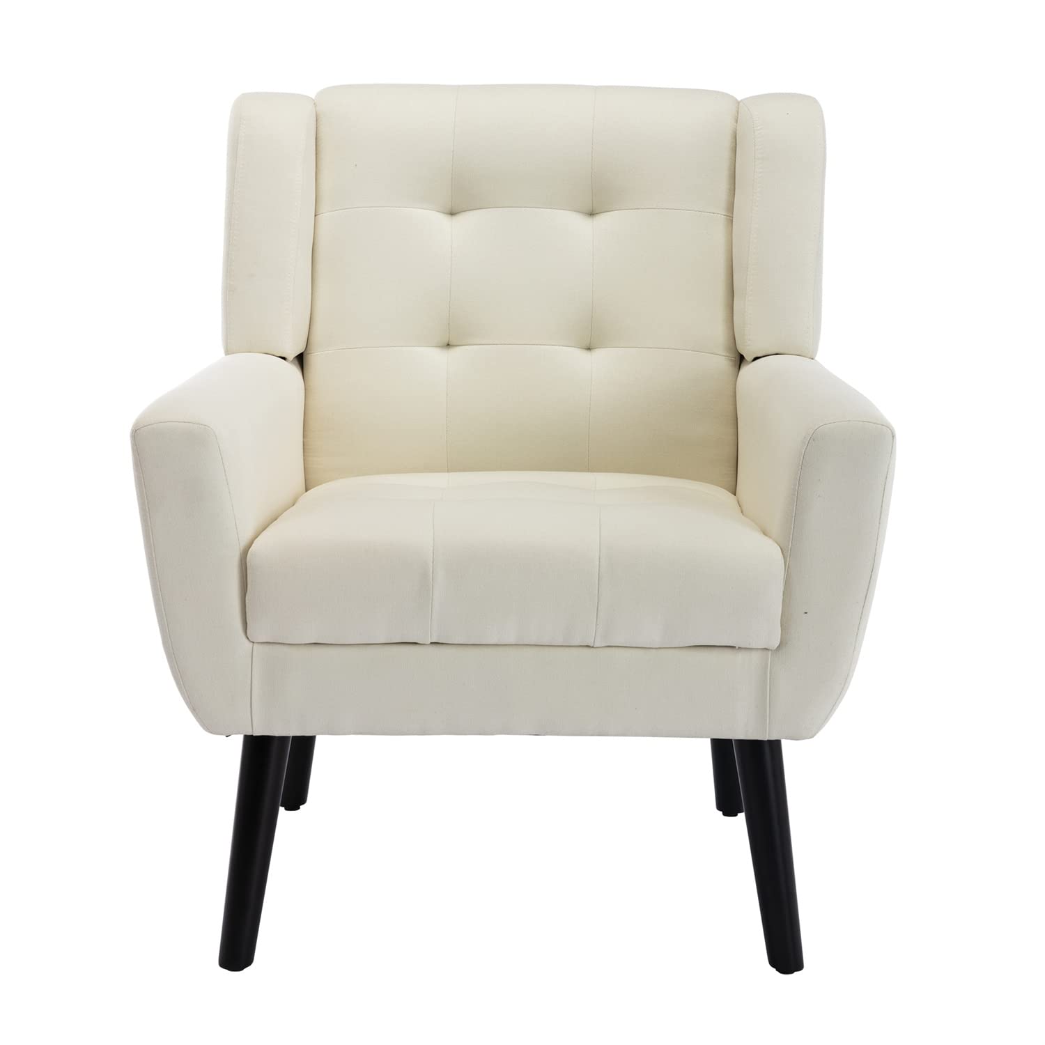 Velvet Accent Chair - Ergonomic Tufted Upholstered Armchair with Padded Cushions & Solid Wood Legs, Comfortable Single Sofa for Living Room, Bedroom, Office (Beige) - Perfect for Reading Nook, Lounge Area or Guest Seating