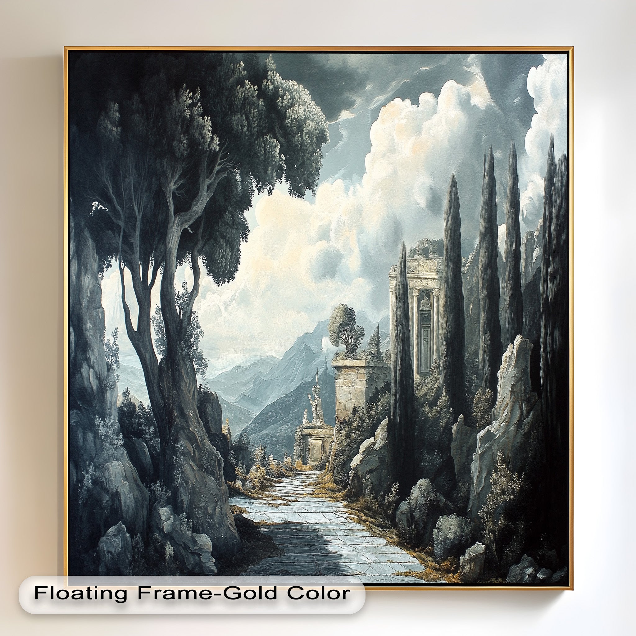 Ancient Pathway to the Temple - Hand Painted Classical Landscape Oil Canvas Art for Home Decor, Office & Living Room Wall