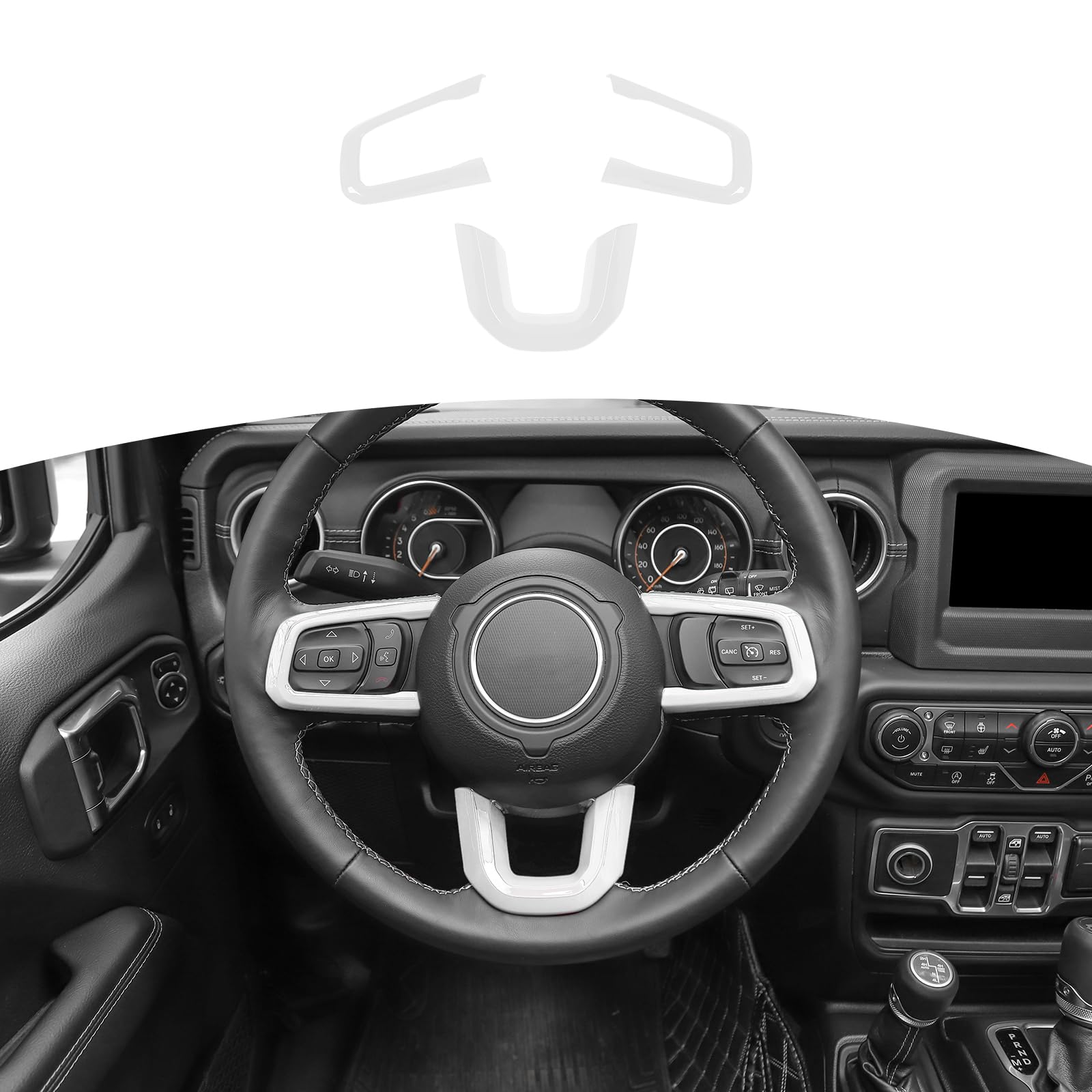 RT-TCZ White Steering Wheel Trim Decal Panel for Jeep Wrangler JL/JLU & Gladiator JT (2018-2024) - 3-Piece Interior Accessories Kit - Upgrade Your Ride's Style for Off-Road & Daily Driving