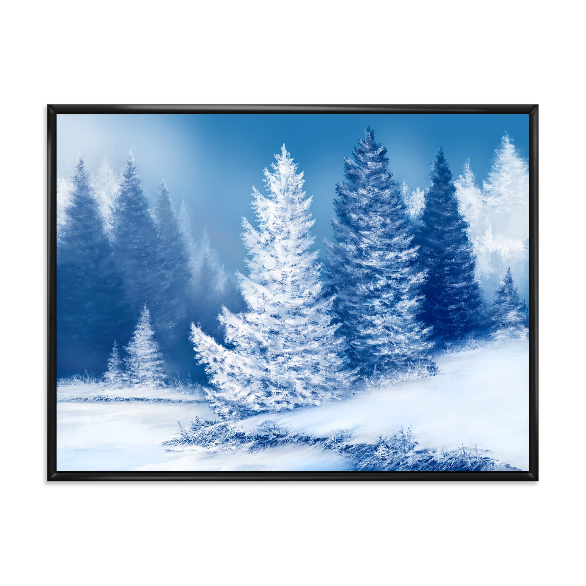 Dreamlike Spruce Forest With Snow Covered Trees - Lake House Framed Canvas Wall Art Print for Living Room, Bedroom & Office Decor | Winter Landscape Painting | Ready to Hang Home Decoration