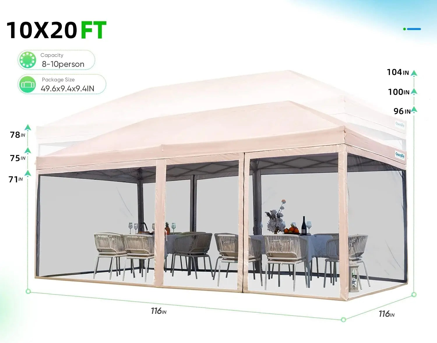 10' x 20' Pop Up Canopy Tent with Screen Walls - Outdoor Party Shelter for Backyard, Beach, Camping & Picnic - UV Protection & Bug-Free Shade Solution