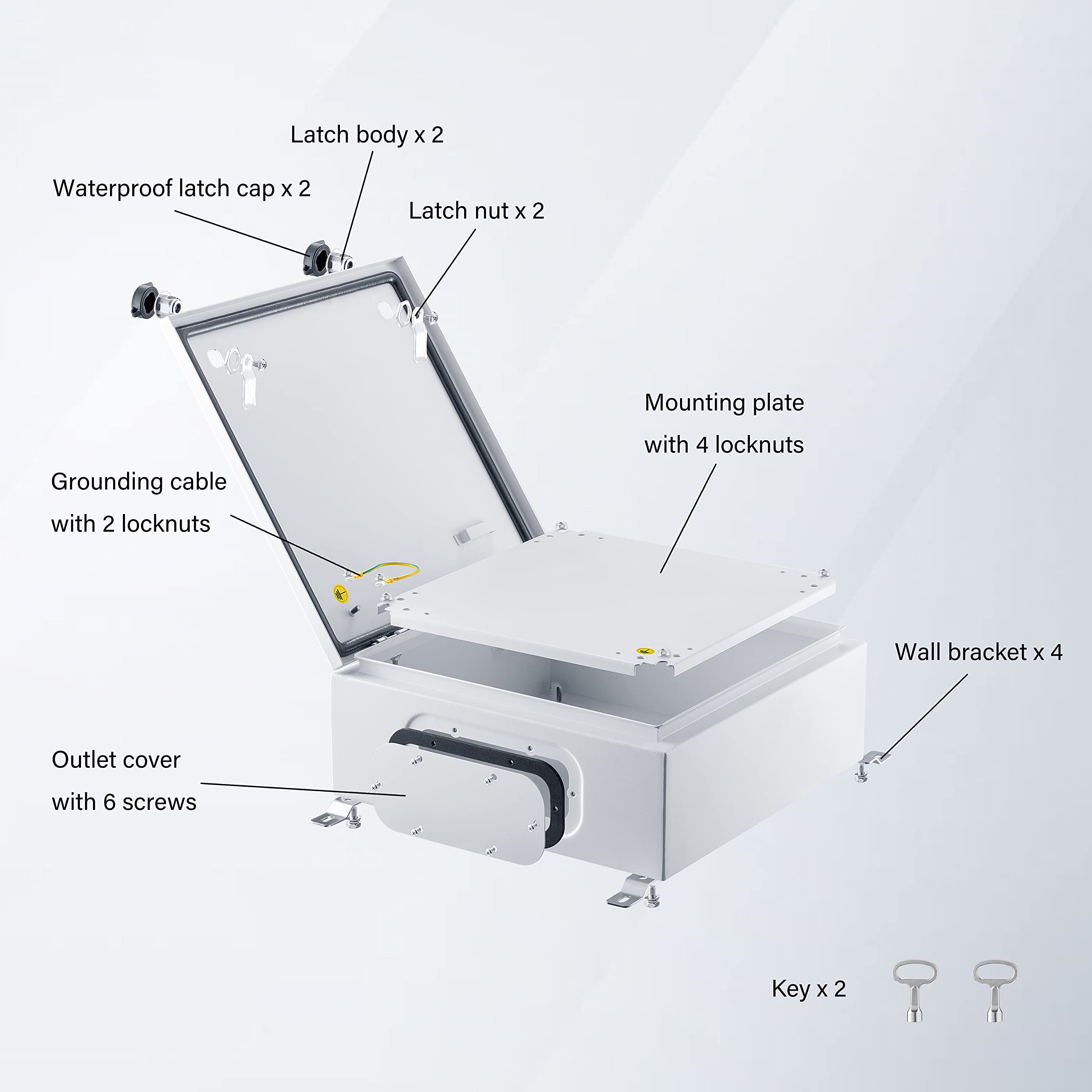 IP65 Weatherproof Metal Enclosure Box - 16x16x6 Inch Wall Mount Electrical Box with Mounting Plate & Bracket for Outdoor Electronics Protection | Ideal for Security Systems, Solar Panels & Industrial Equipment