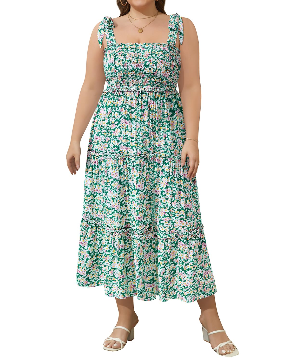 Plus Size Summer Dress for Women - Floral Boho Beach Maxi Dress with Smocked Tiered Design | Casual Sun Dress for Vacations, Parties & Outdoor Events