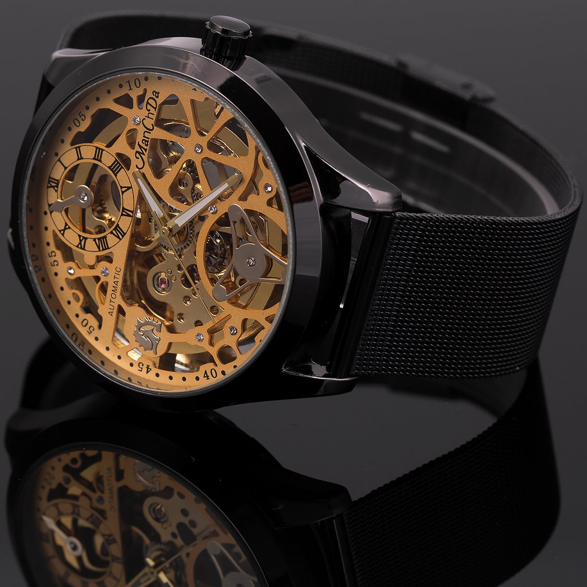 ManChDa Automatic Skeleton Mechanical Watch for Men - Waterproof Stainless Steel Wristwatch with Date Display | Perfect for Business, Formal Events & Daily Wear