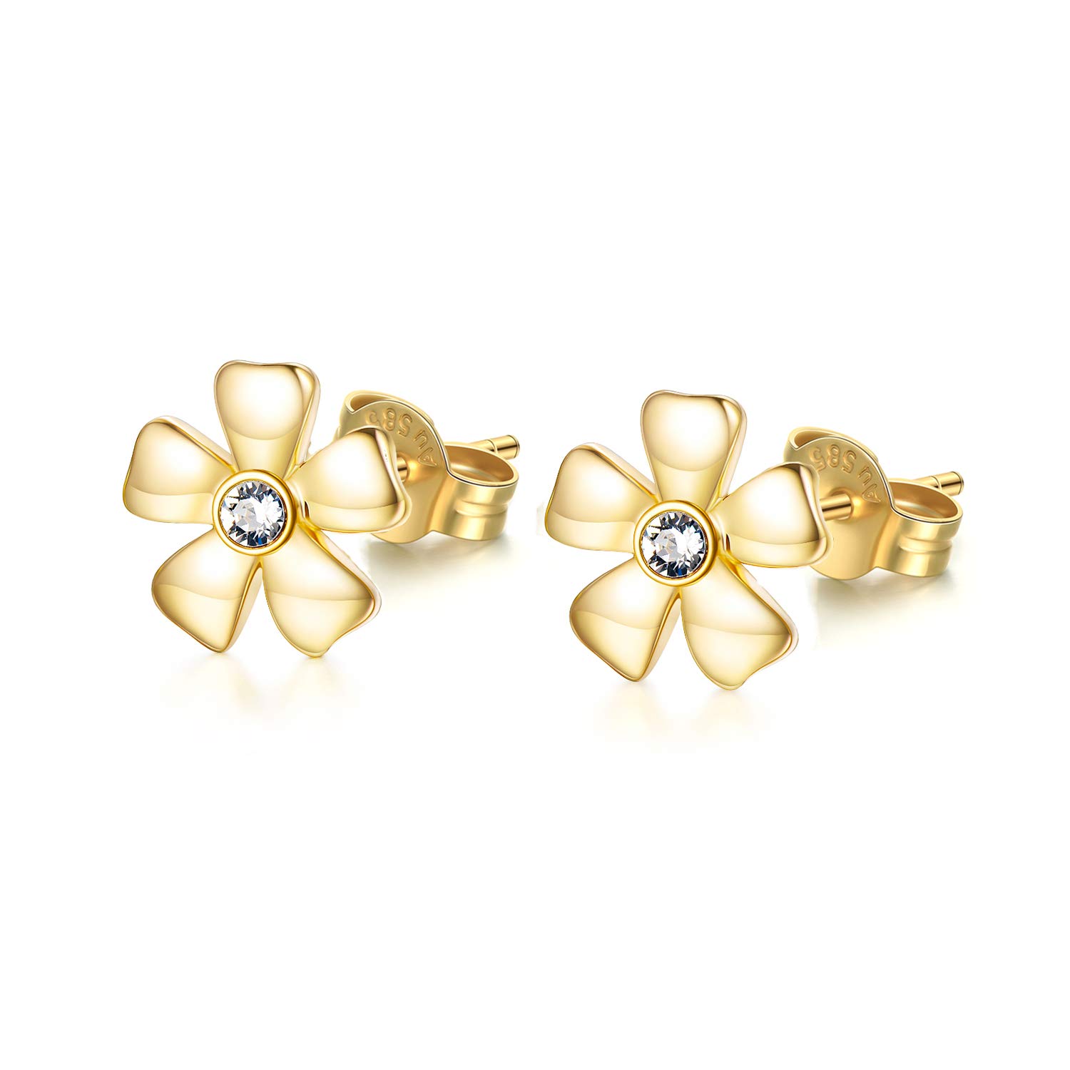 14k Gold Flower Earrings for Women - Dainty Studs Jewelry Gift for Her | Everyday Wear & Special Occasions