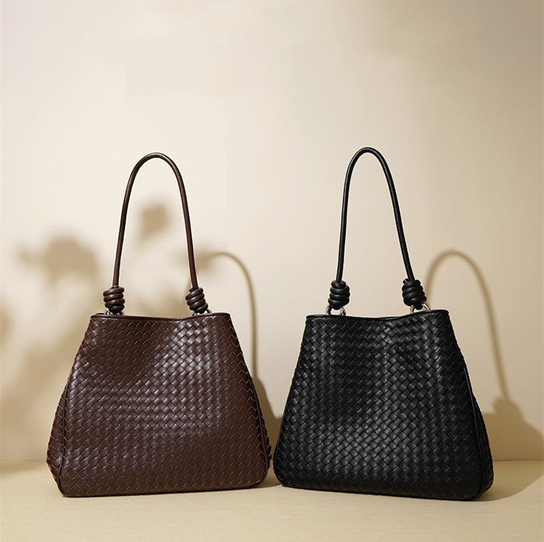 Knotted Strap Woven Tote Bag - Stylish Handmade Beach Bag for Women, Perfect for Shopping, Travel & Summer Outings