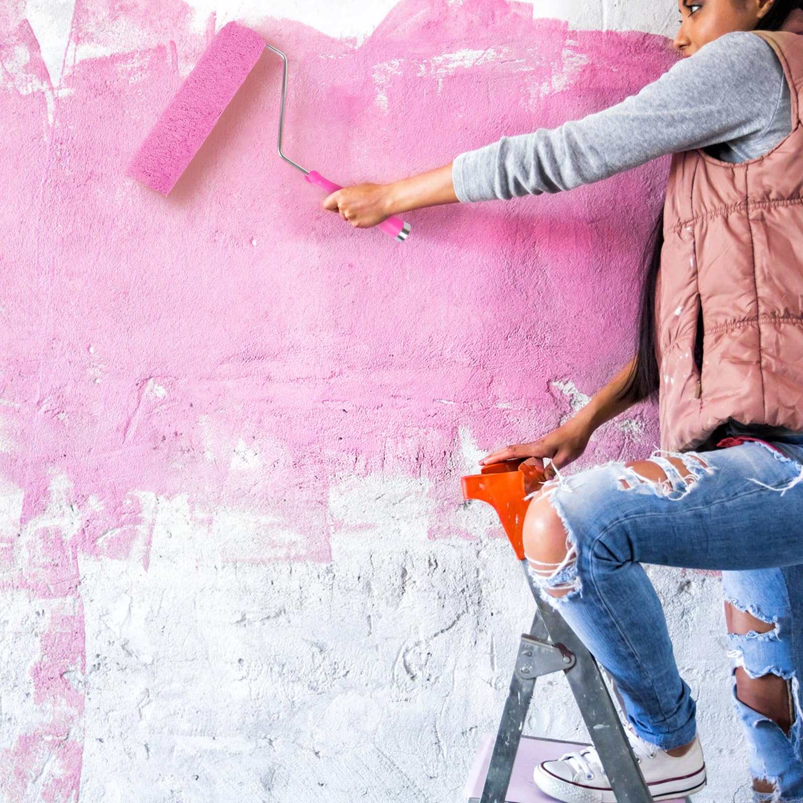 Premium Paint Roller Kit - 24PCS Pink Painting Supplies Set with 4 & 9 Inch Roller Frames, Covers, Brushes & Tray for Interior Walls - Perfect for Home DIY Projects & Professional Wall Painting