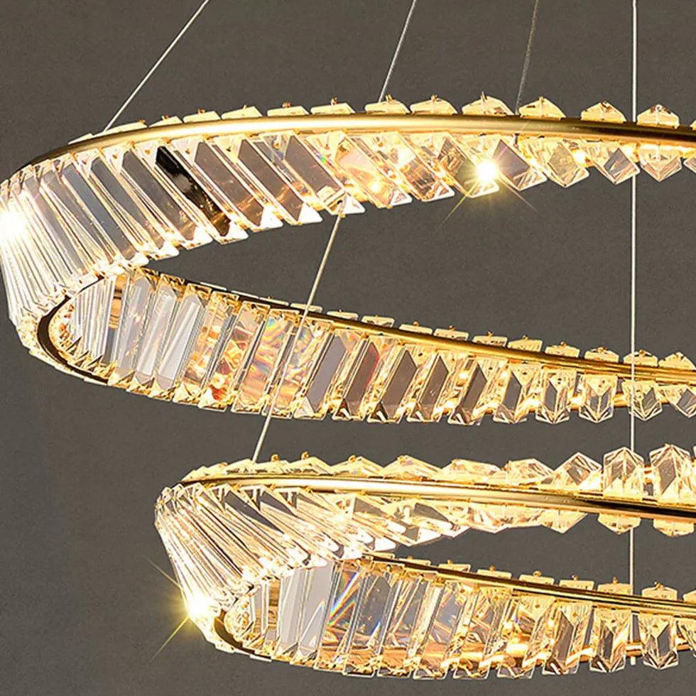 Modern Crystal Pendant Light - Wavy Round Ring Chandelier for Dining Room, Bedroom, or Living Room Ceiling Lighting Decor