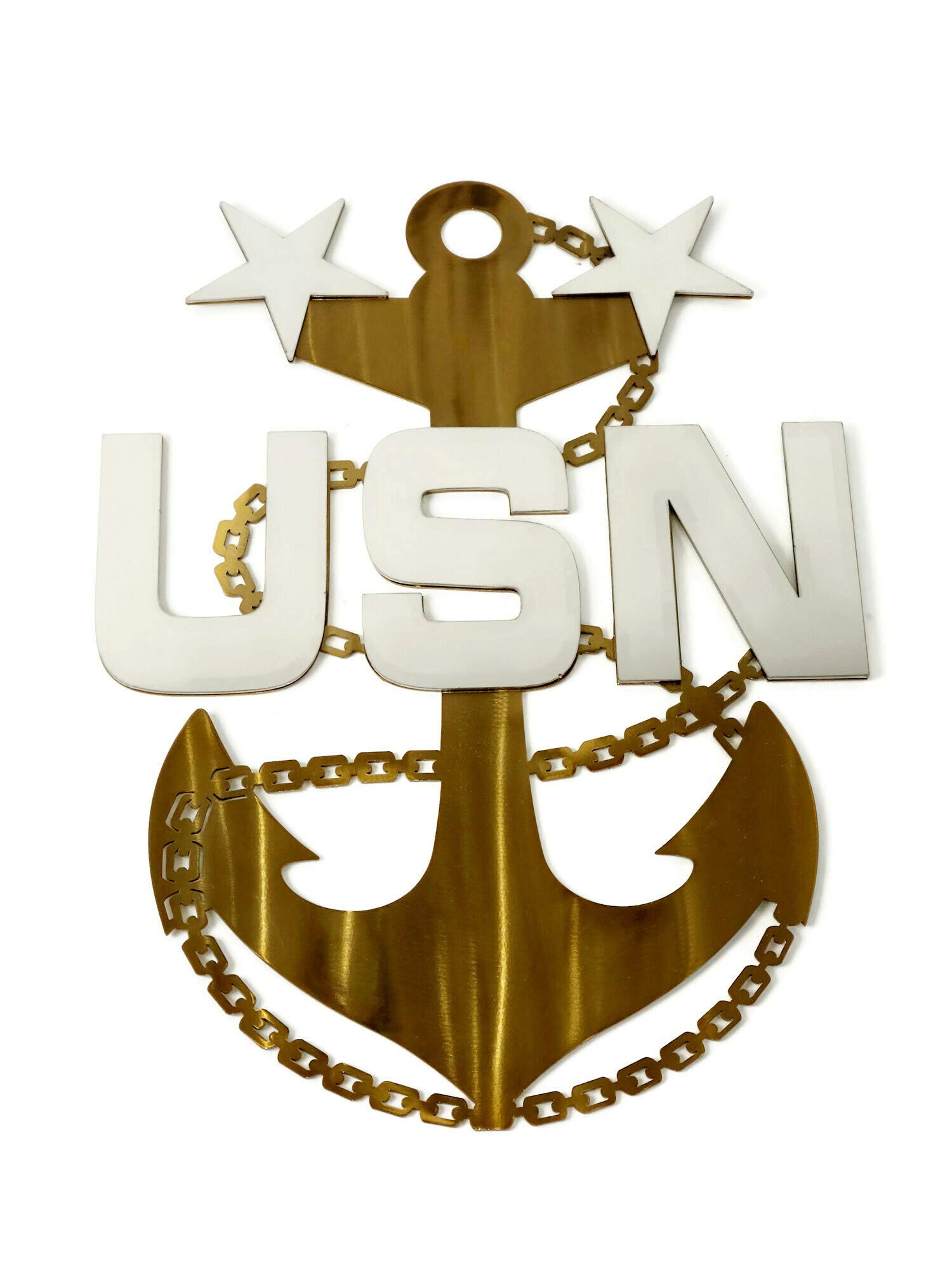 US Navy Chief Anchor Wall Art - Stainless Steel Gold Finish for Chief, Senior Chief, Master Chief (2 Stars) | Rust-Resistant Military Decor for Home, Office & Man Cave