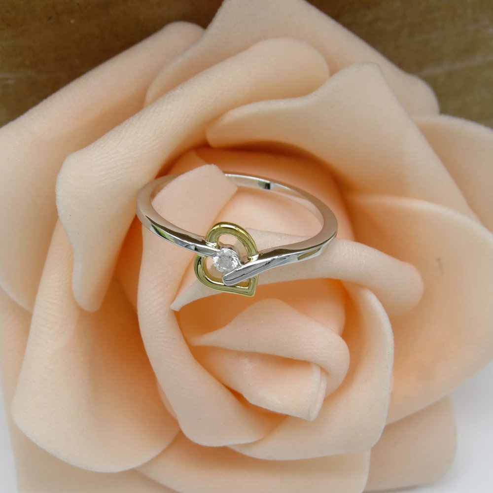 0.06 Cttw Round White Diamond Heart Promise Ring for Women - 10K White & Yellow Gold - Elegant Gift for Valentine's Day, Anniversary & Engagement