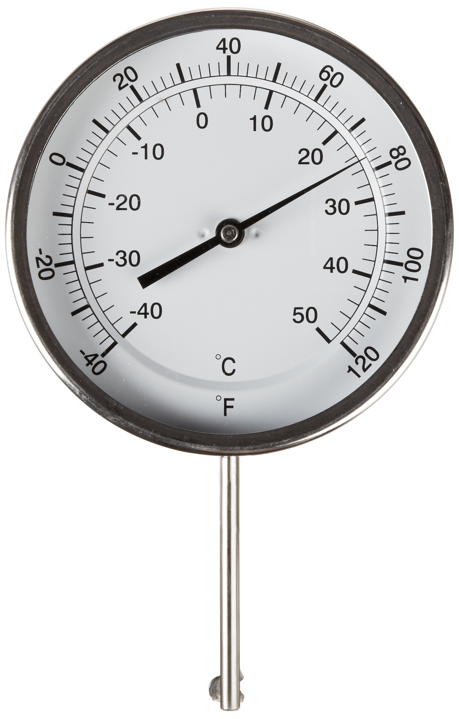 PIC Gauge B5A4-AA 5-Inch Dial Bimetal Thermometer with Adjustable Angle Connection | -40/120°F & -40/50°C Range | 4-Inch 316 Stainless Steel Stem | Durable Stainless Steel Case | Ideal for HVAC, Industrial, and Food Processing Applications