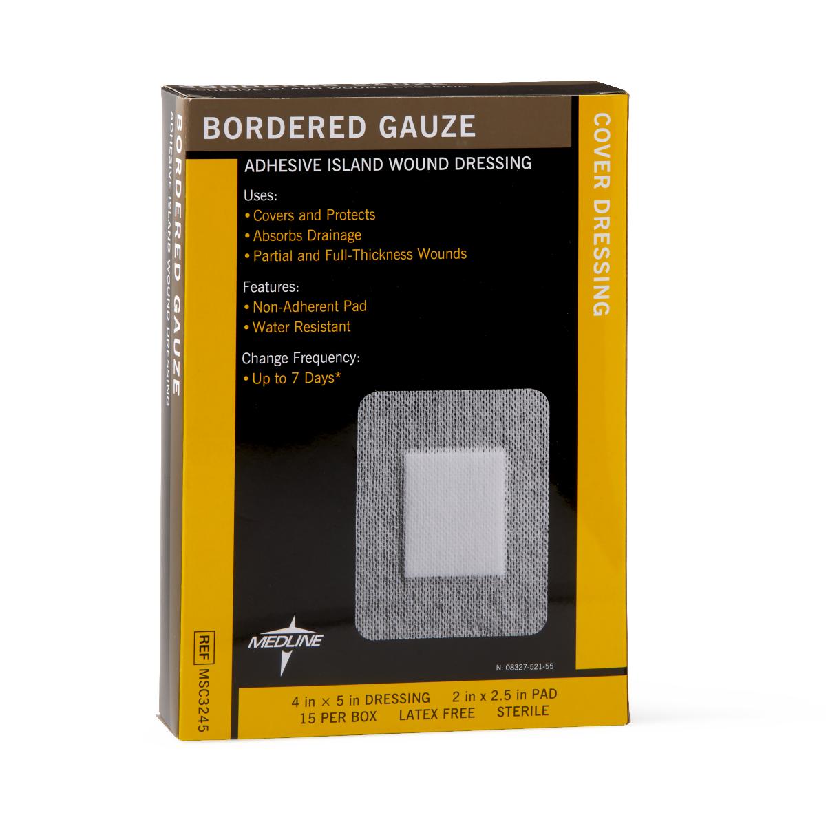 Sterile Bordered Gauze Adhesive Island Wound Dressing - 15-Piece Box (Various Sizes) | First Aid for Cuts, Burns & Surgical Wounds | Medical-Grade Bandages for Home & Hospital Use
