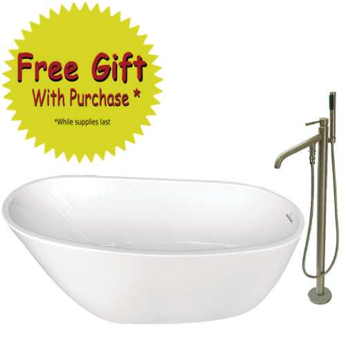 59 Inch Acrylic Freestanding Bathtub with Faucet - Modern Soaking Tub for Spa-Like Relaxation in Bathroom or Master Suite
