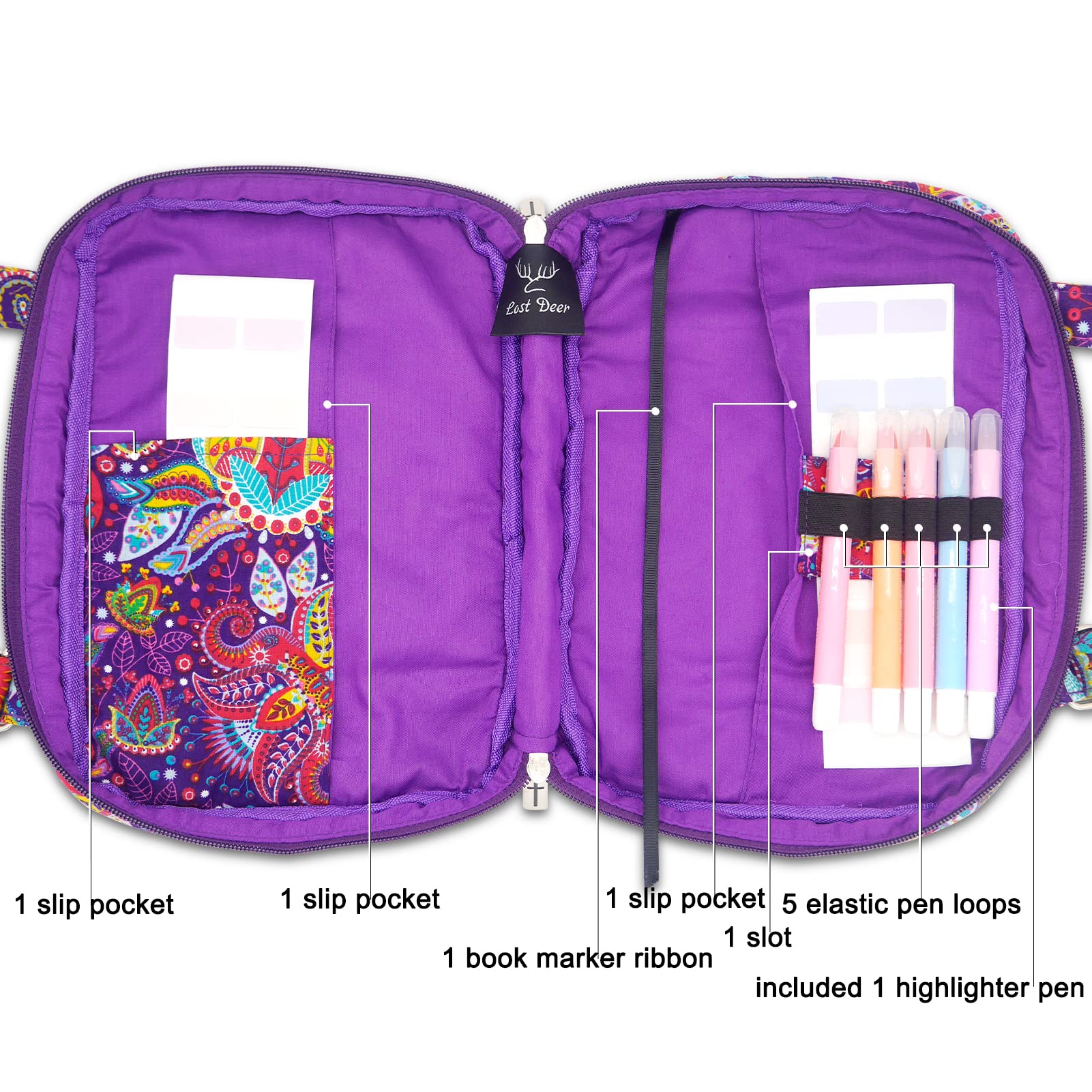 Women's Bible Cover with Adjustable Straps - Large Zippered Study Bible Carrying Case Bag (10x7x2.7 Inches) - Perfect for Church, Bible Study & Travel