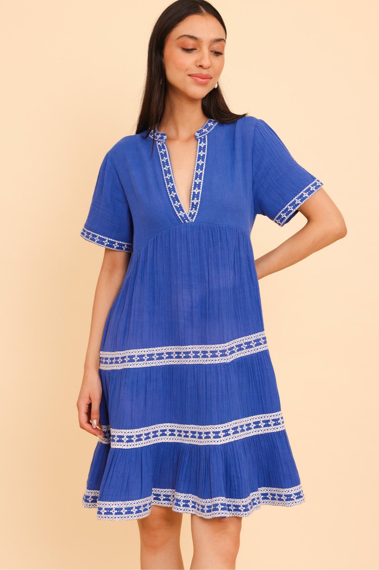 Meredith Organic Cotton Dress for Women - Soft & Comfortable Blue/White Floral Summer Dress | Perfect for Beach, Vacation & Casual Wear