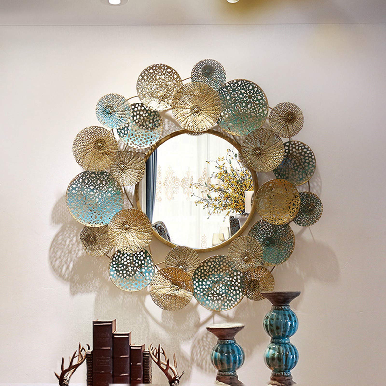33 Inch Sunburst Mirror Wall Decor - Modern Flower Design for Living Room, Bathroom, Bedroom & Entryway - Stylish Home Accent for Interior Design & Housewarming Gifts