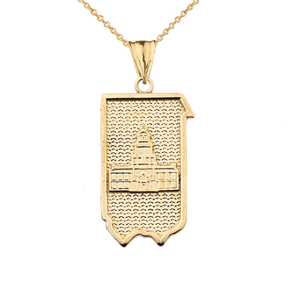14K Yellow Gold Pennsylvania State Capitol Charm Pendant Necklace - Elegant Jewelry Gift for Women, Perfect for Travel Lovers & Souvenir Collectors