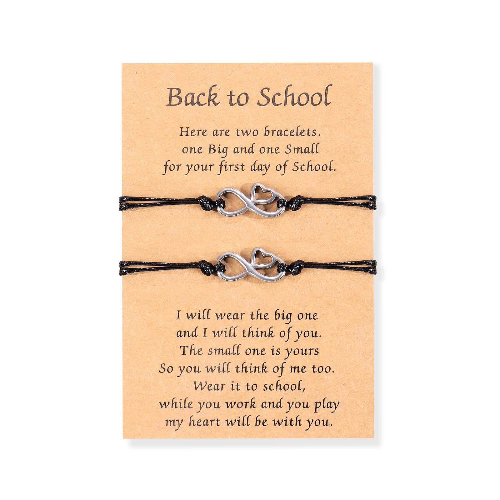 HUASAI Matching Mother Daughter Bracelets Set - First Day of School Gift for Women & Girls - Heart Charm Adjustable Friendship Jewelry for Back to School, Teacher Appreciation, Birthday & Special Occasions