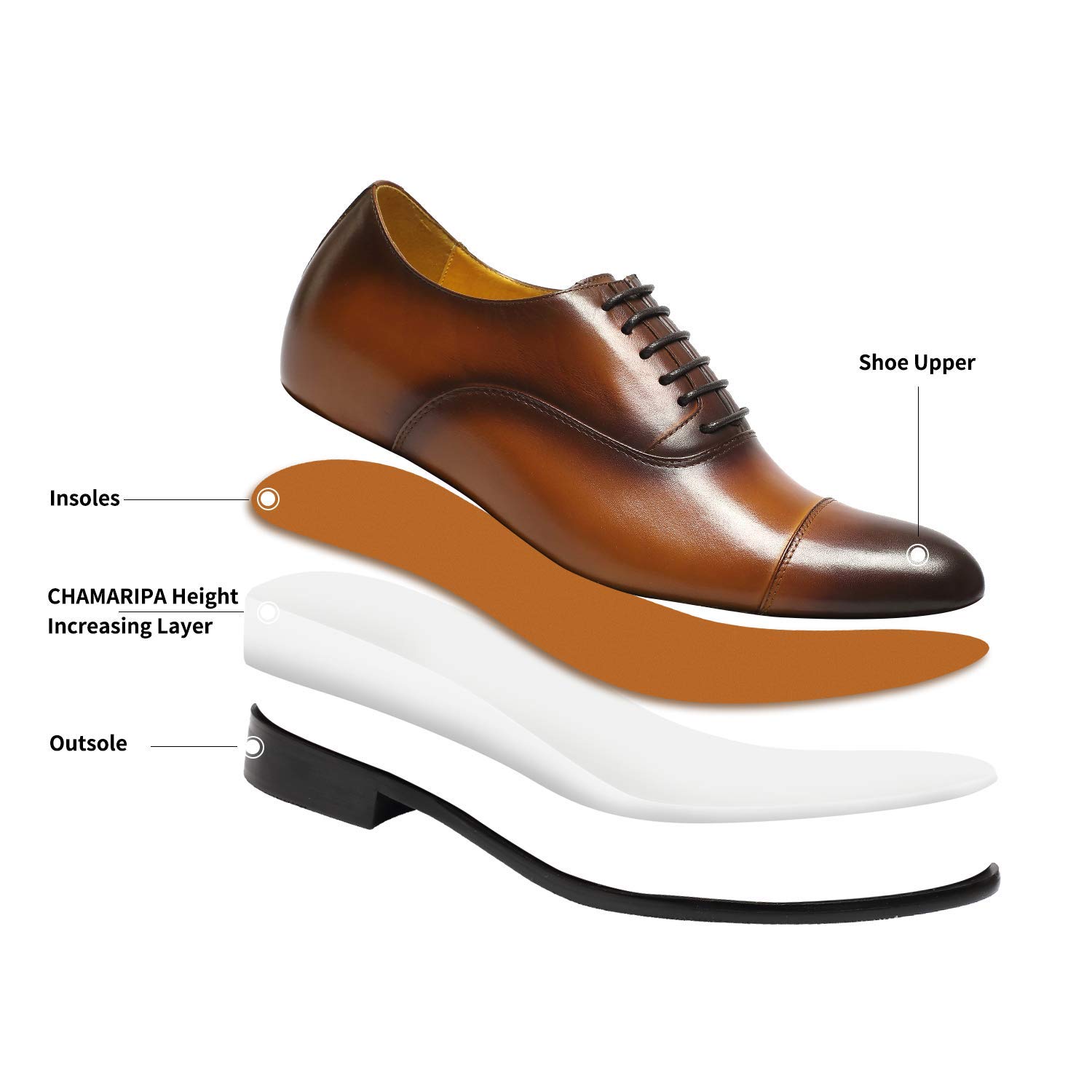 CHAMARIPA Men's Leather Dress Elevator Shoes - Height Increasing Formal Shoes for Work, Dating & Special Occasions
